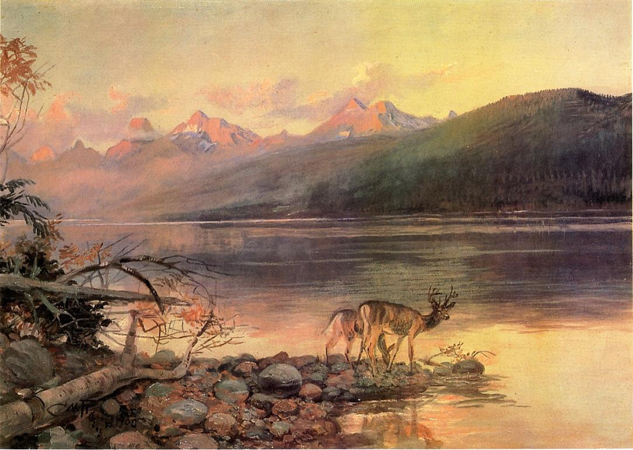 Deer at Lake McDonald - Charles Marion Russell Paintings